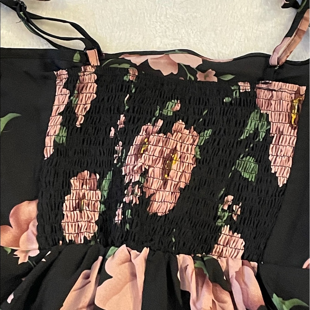 Black dress with pink flowers